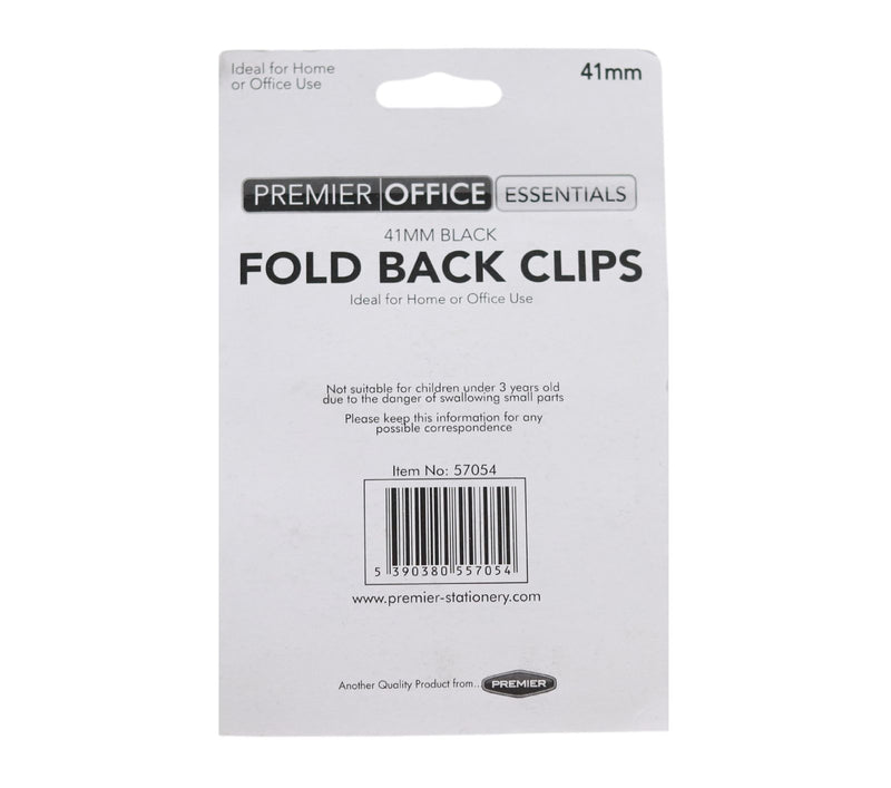 Premier Office - 4 Fold Back Binder Clips - 41mm by Premier Stationery on Schoolbooks.ie