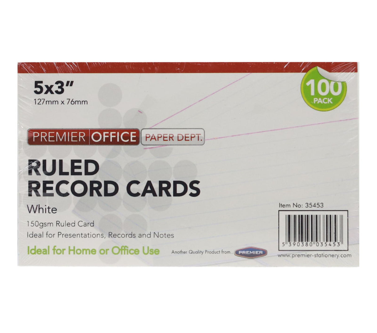 Concept - 5" x 3" Ruled Record Cards - White - Packet of 100 by Concept on Schoolbooks.ie