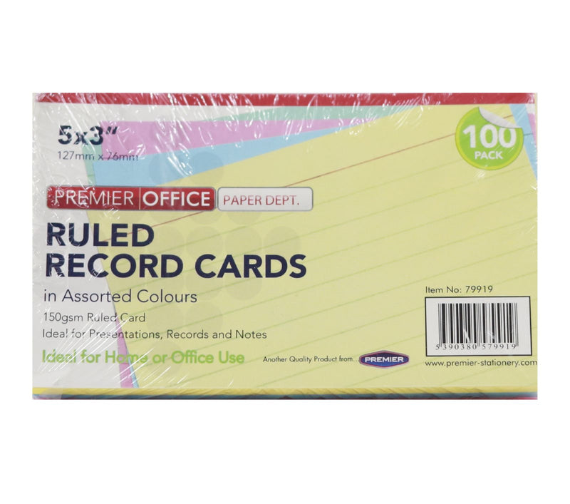 Concept - 5" x 3" Ruled Record Cards - Colour - Packet of 100 by Concept on Schoolbooks.ie