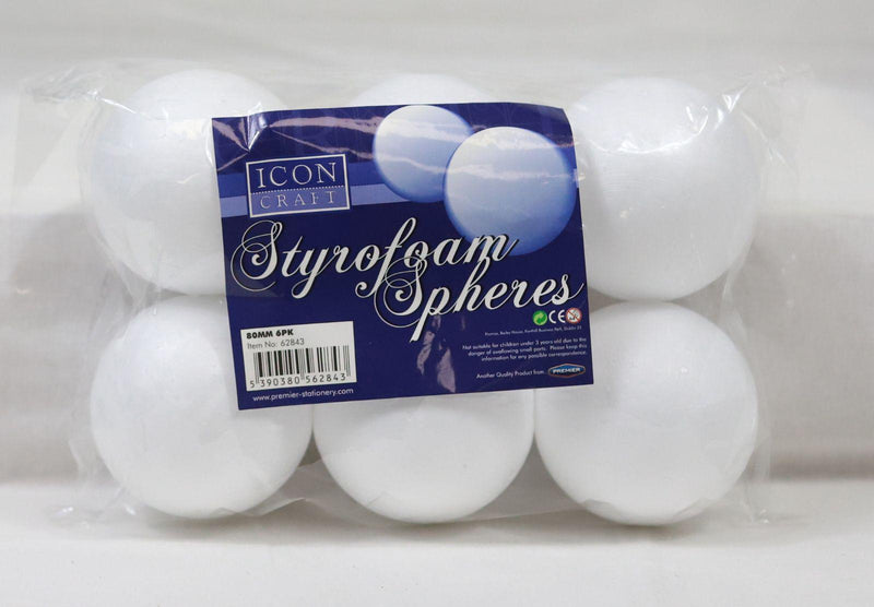 Pack of 6 Styrofoam Spheres - 80mm by Icon on Schoolbooks.ie
