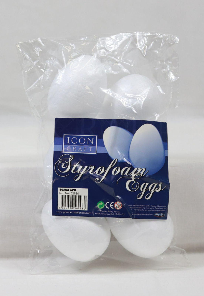 Icon Craft Packet of 6 Styrofoam Eggs - 80mm by Icon on Schoolbooks.ie