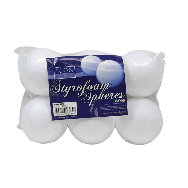 Pack of 6 Styrofoam Spheres - 80mm by Icon on Schoolbooks.ie