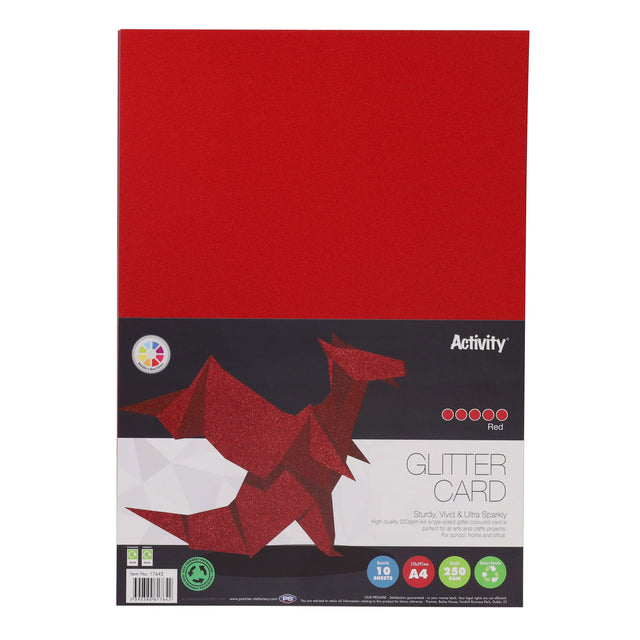Premier Activity - Glitter Card - A4 - 250gsm - 10 Sheets - Red by Premier Activity on Schoolbooks.ie
