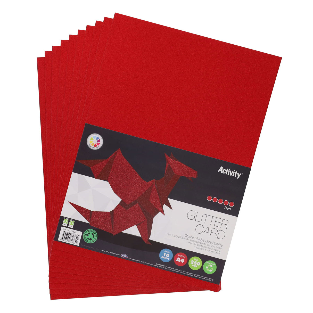 Premier Activity - Glitter Card - A4 - 250gsm - 10 Sheets - Red by Premier Activity on Schoolbooks.ie