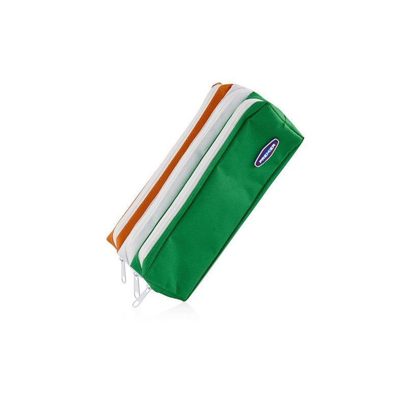 Premier 3 Pocket Zip Pencil Case - Green and Orange by Premier Stationery on Schoolbooks.ie