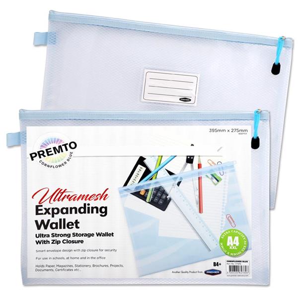 ■ Premto - B4+ Ultramesh Expanding Wallet - Cornflower Blue by Premto on Schoolbooks.ie