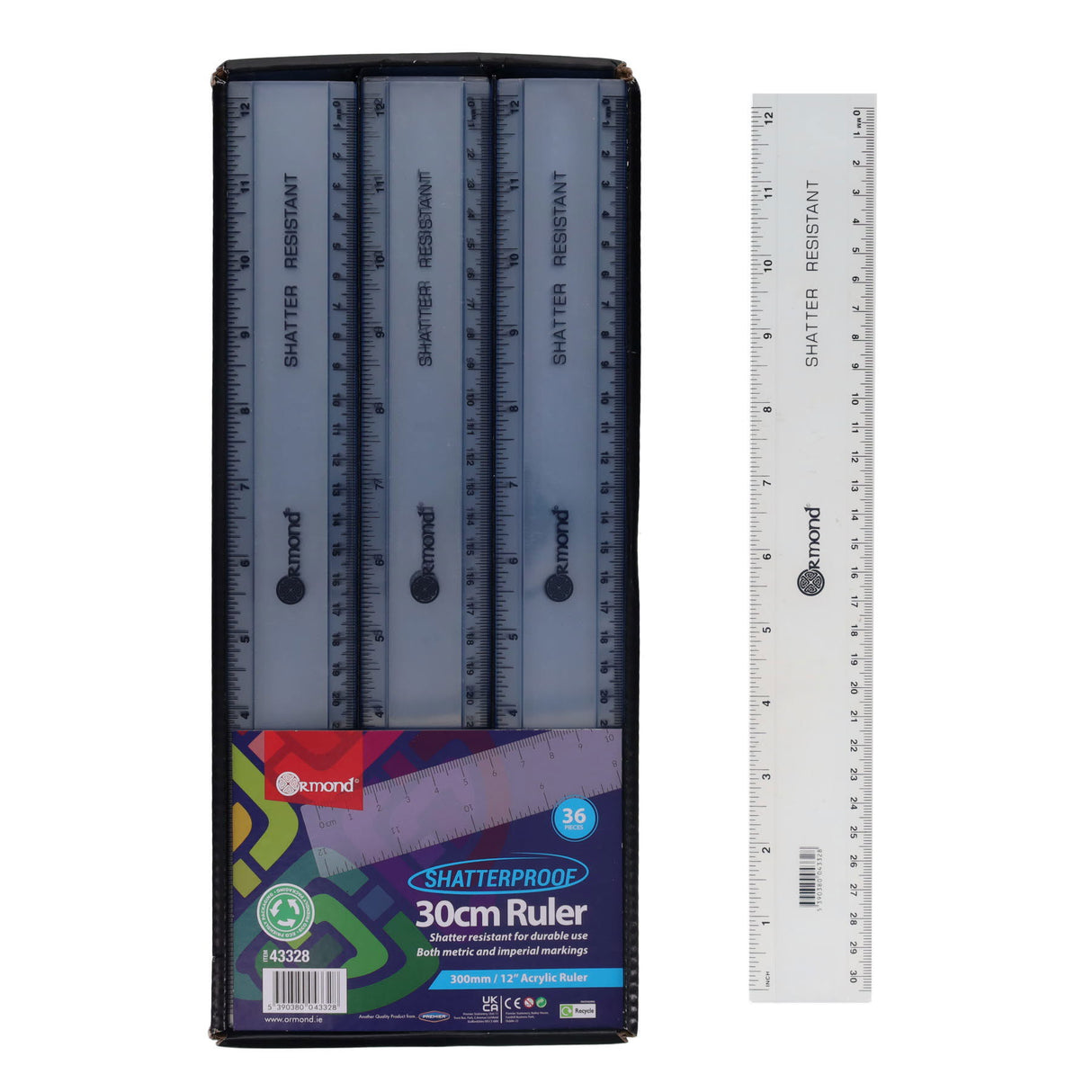 ■ Ormond - Shatterproof Ruler - 12" / 30cm by Ormond on Schoolbooks.ie
