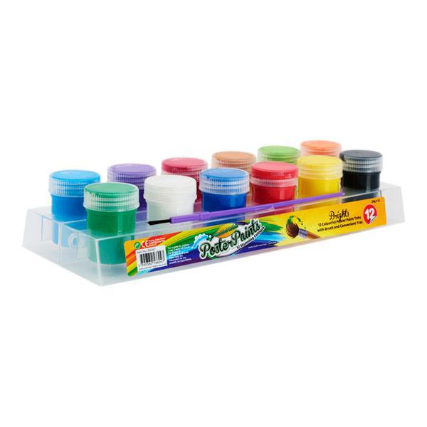 12 x 20g Poster Paint Tubs In Platform with Brush by World of Colour on Schoolbooks.ie