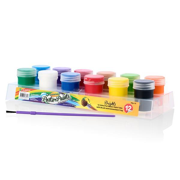 12 x 20g Poster Paint Tubs In Platform with Brush by World of Colour on Schoolbooks.ie