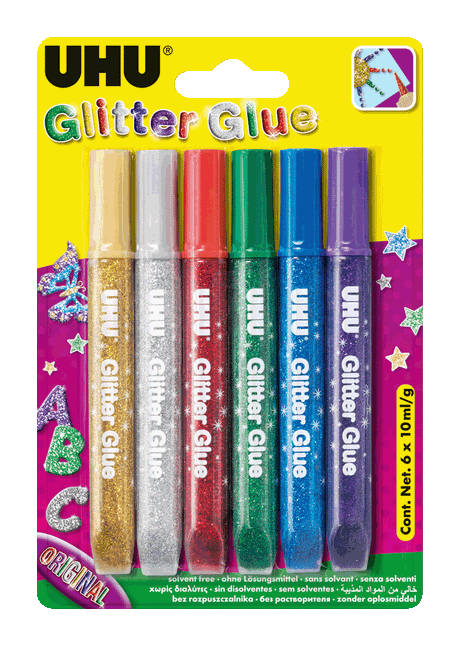 UHU - Glitter Glue - 6 X 10ML by UHU on Schoolbooks.ie