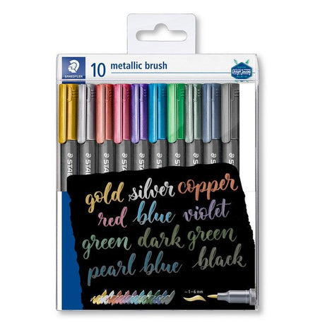 ■ Staedtler - Metallic Brush Pen - Wallet of 10 by Staedtler on Schoolbooks.ie