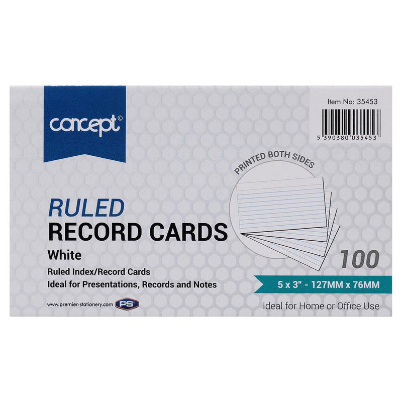 Premier Office Packet of 100 5" x 3" Ruled Record Cards - White by Premier Stationery on Schoolbooks.ie