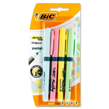 BIC - Card 4 Highlighter Grip Highlighters - Pastel by BIC on Schoolbooks.ie