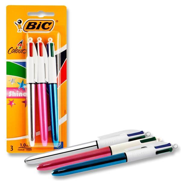 BIC - 3 x 4 Colour Ballpoint Pens - Shine by BIC on Schoolbooks.ie