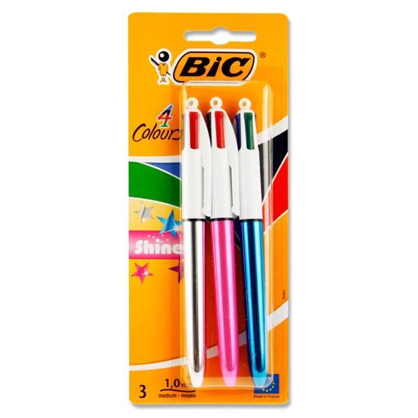 BIC - 3 x 4 Colour Ballpoint Pens - Shine by BIC on Schoolbooks.ie