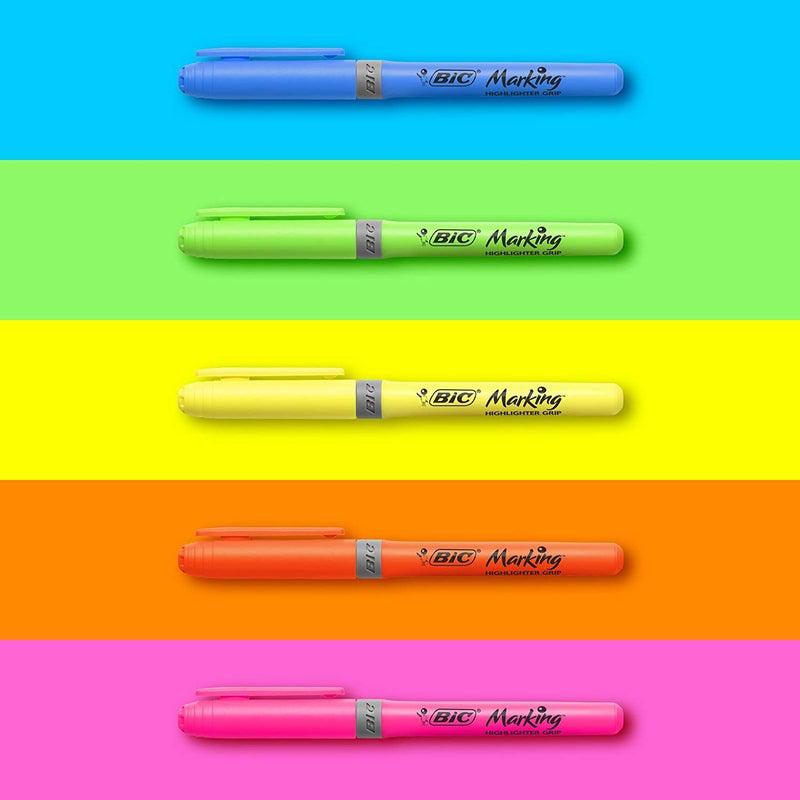 BIC - Card 5 Assorted 3.4mm Grip Highlighter Pens by BIC on Schoolbooks.ie