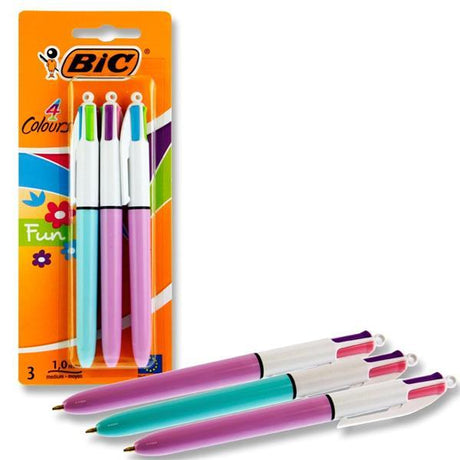 BIC - Card of 3 X 4 Colour Ballpoint Pens - Fun by BIC on Schoolbooks.ie