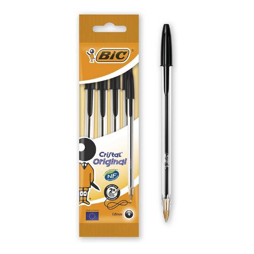 BIC - Packet of 4 Cristal Original Ballpoint Pens - Black by BIC on Schoolbooks.ie