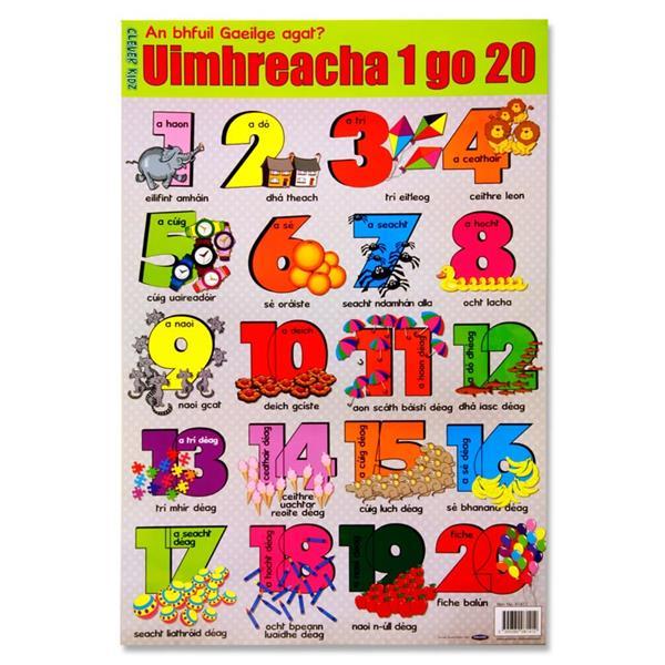 Clever Kidz Wall Chart - Irish Numbers 1-20 by Clever Kidz on Schoolbooks.ie