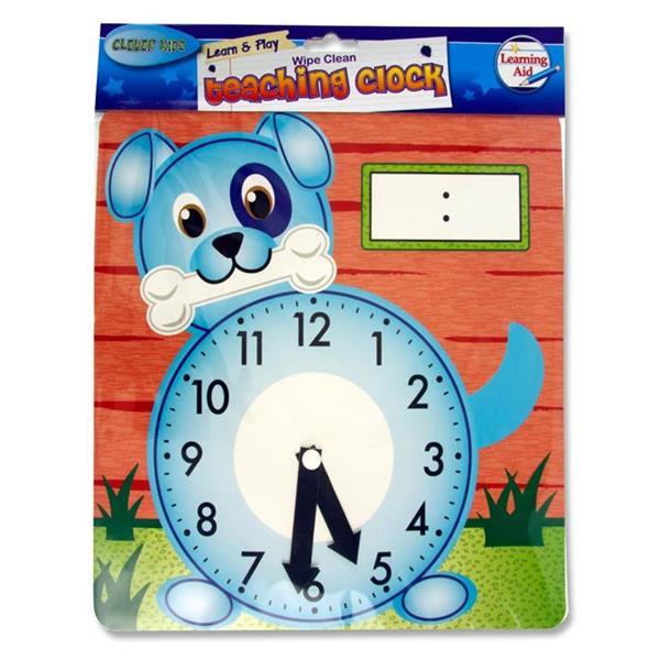Clever Kidz Wipe-clean 25.5x26.5cm Teaching Clock - Dog by Clever Kidz on Schoolbooks.ie