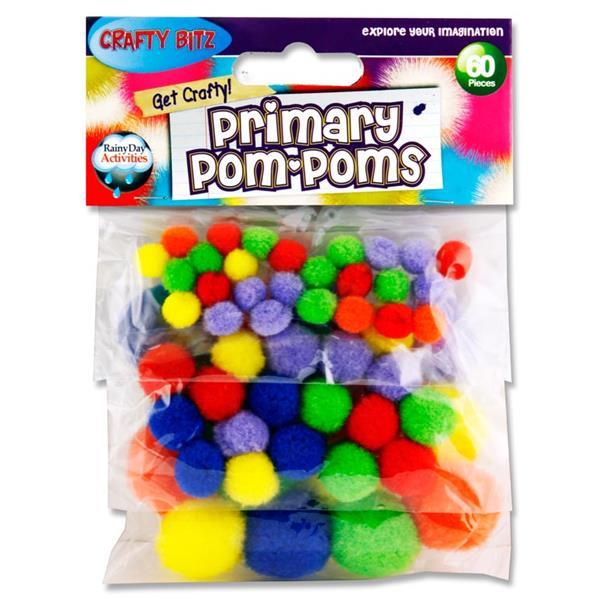 Crafty Bitz - 60 Assorted Sizes Pom Poms - Primary Colours by Crafty Bitz on Schoolbooks.ie