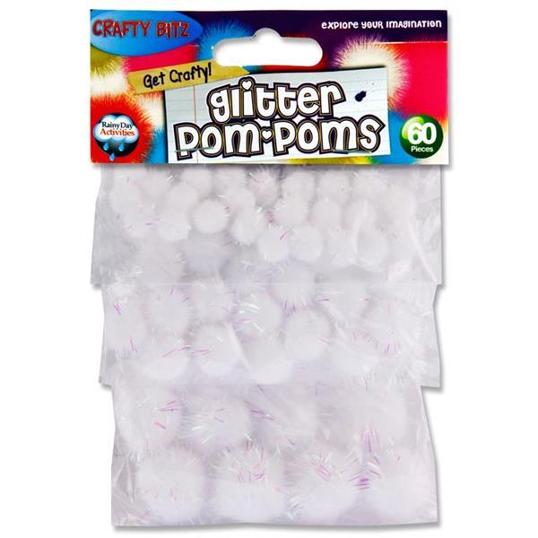 Crafty Bitz - 60 Glitter Pom Poms - White by Crafty Bitz on Schoolbooks.ie