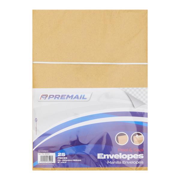 Premail - Pack of 25 C5 Peel & Seal Envelopes - Manilla by Premail on Schoolbooks.ie