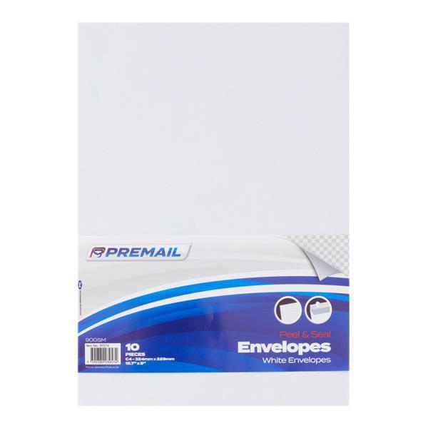 Pack of 10 C4 Peel & Seal Envelopes - White by Premier on Schoolbooks.ie