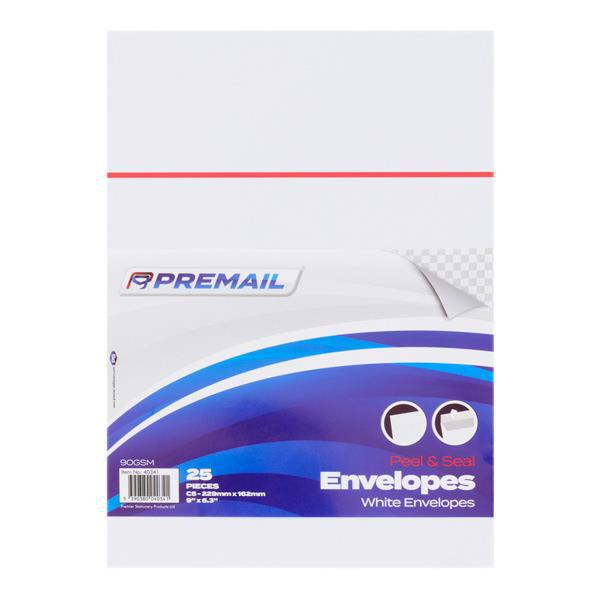 Pack of 25 C5 Peel & Seal Envelopes - White by Premier on Schoolbooks.ie