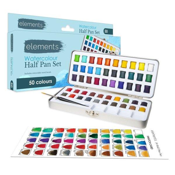 Elements Watercolour 50 Half Pan Set by Elements on Schoolbooks.ie