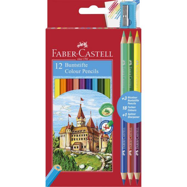 Eco Colour Pencils Box 12 With 3 Free Bi-Colours + Sharpener by Faber-Castell on Schoolbooks.ie