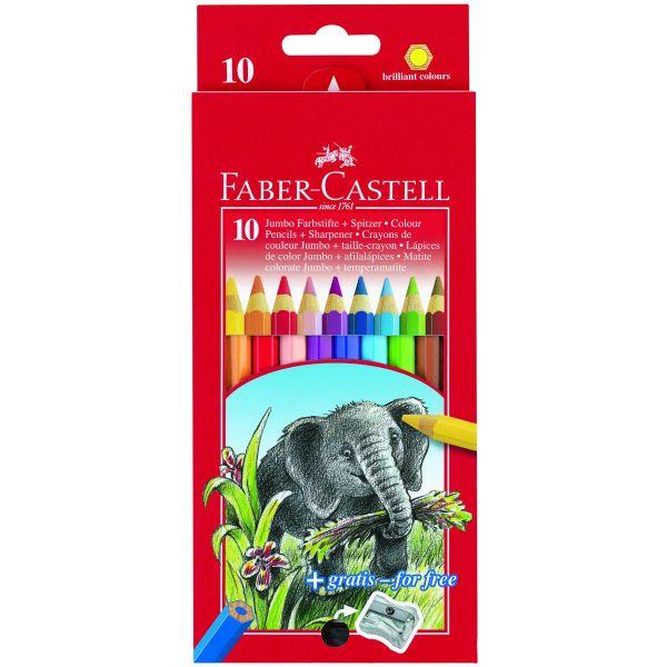 ■ Faber Castell - Jumbo Colour Pencils Full Length Box Of 10 (Plus Sharpener) by Faber-Castell on Schoolbooks.ie