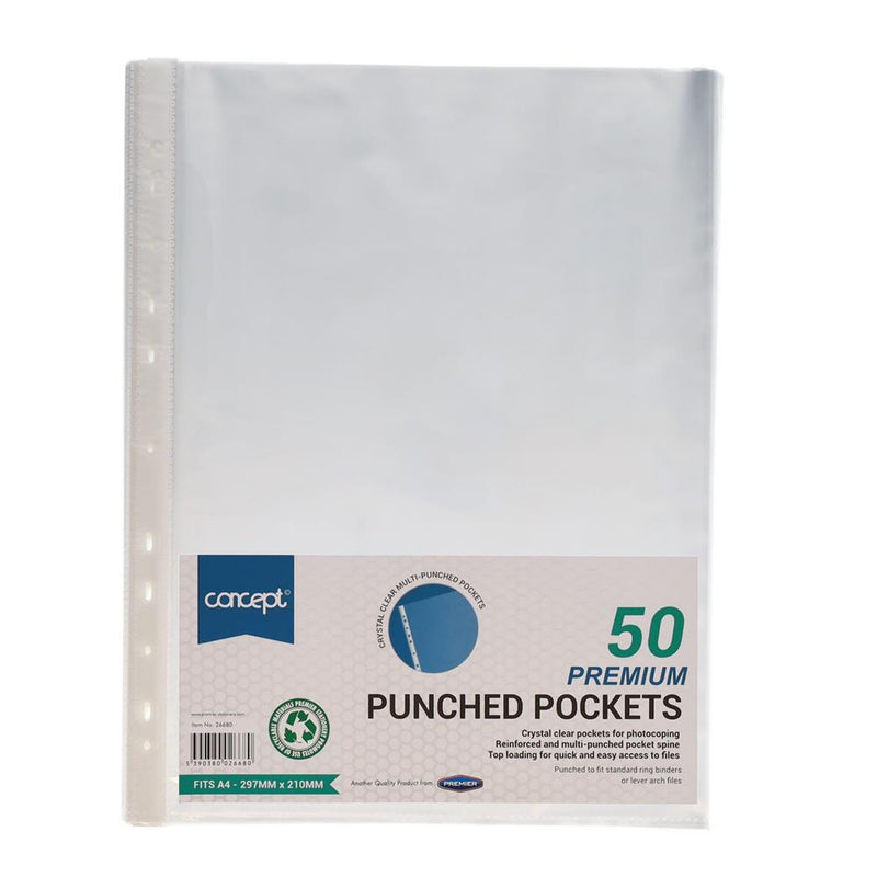 Punched Pockets A4 - Pack of 50 by Concept on Schoolbooks.ie