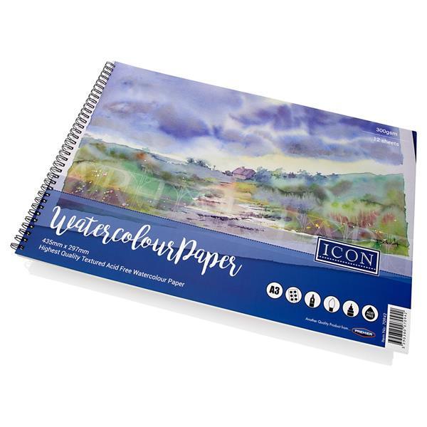 Icon A3 300gsm Wiro Watercolour Pad 12 Sheets by Icon on Schoolbooks.ie