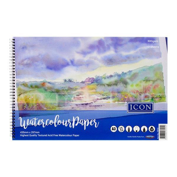 Icon A3 300gsm Wiro Watercolour Pad 12 Sheets by Icon on Schoolbooks.ie