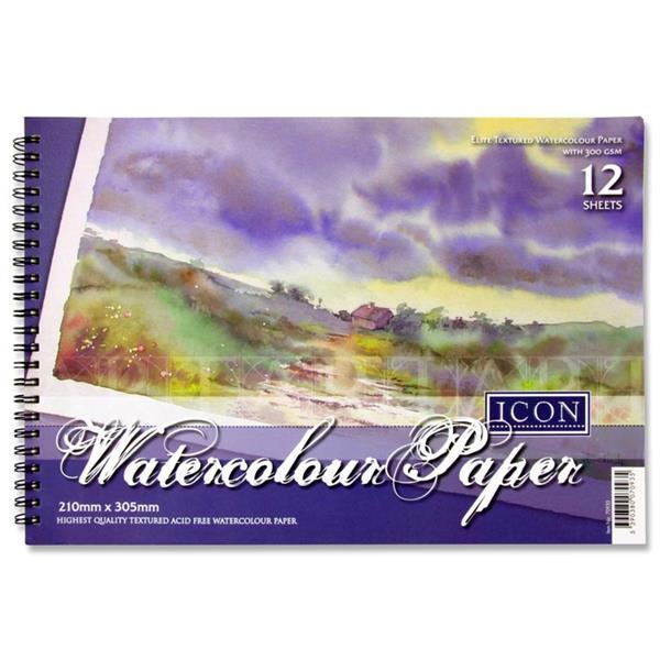 Icon A4 300gsm Wiro Watercolour Pad 12 Sheets by Icon on Schoolbooks.ie