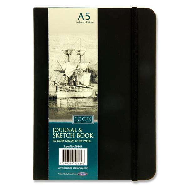 Icon A5 120gsm 192 Page Black Journal & Sketch Book by Icon on Schoolbooks.ie