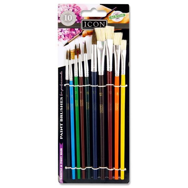 ■ Icon - Assorted Size Paint Brushes - Card of 10 by Icon on Schoolbooks.ie