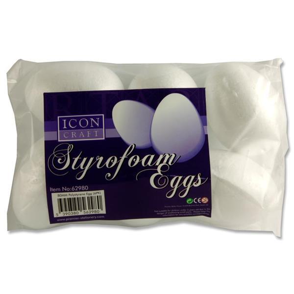 Icon Craft Packet of 6 Styrofoam Eggs - 80mm by Icon on Schoolbooks.ie