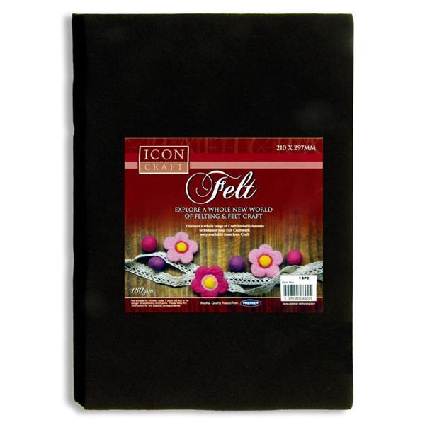Pack of 10 A4 Felt Sheets - Black by Icon on Schoolbooks.ie