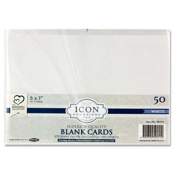 Pack of 50 - 5"x7" 250gsm Cards & Envelopes - White by Icon on Schoolbooks.ie
