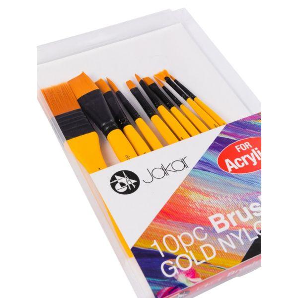 Jakar - Gold Nylon Hair Brush Set For Acrylics - Box of 10 by Jakar on Schoolbooks.ie