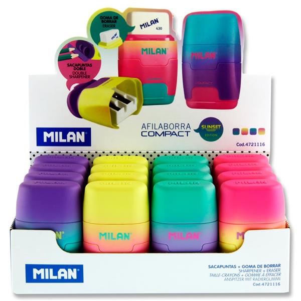 Milan - Twin Hole Sharpener and Eraser - Sunset - Assorted Colours by Milan on Schoolbooks.ie