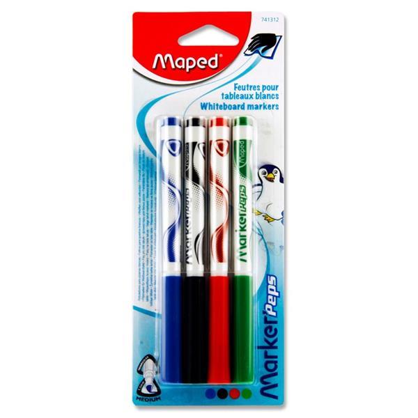 Maped - 4 Marker'peps Whiteboard Markers - Assorted Colours by Maped on Schoolbooks.ie