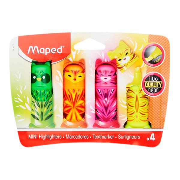 ■ Maped - Fluo'peps Pack of 4 Mini Friends Pocket Highlighters by Maped on Schoolbooks.ie