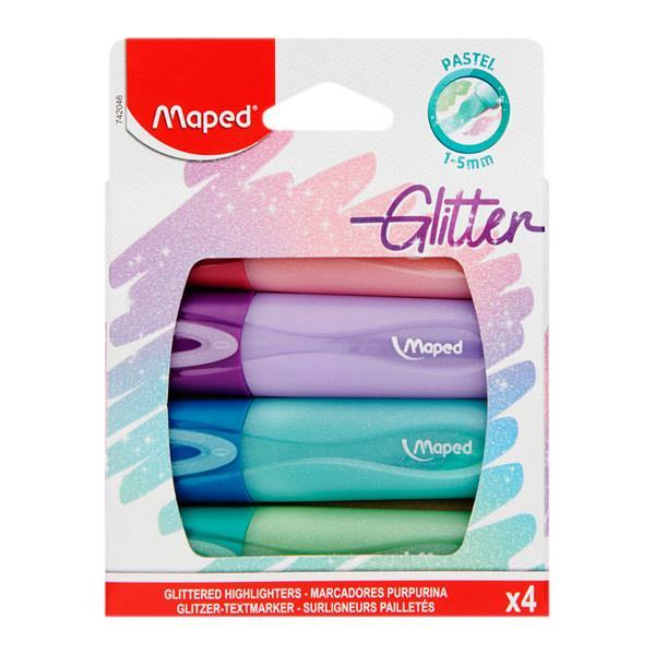 Maped - Pack of 4 Glitter Highlighters - Pastel by Maped on Schoolbooks.ie