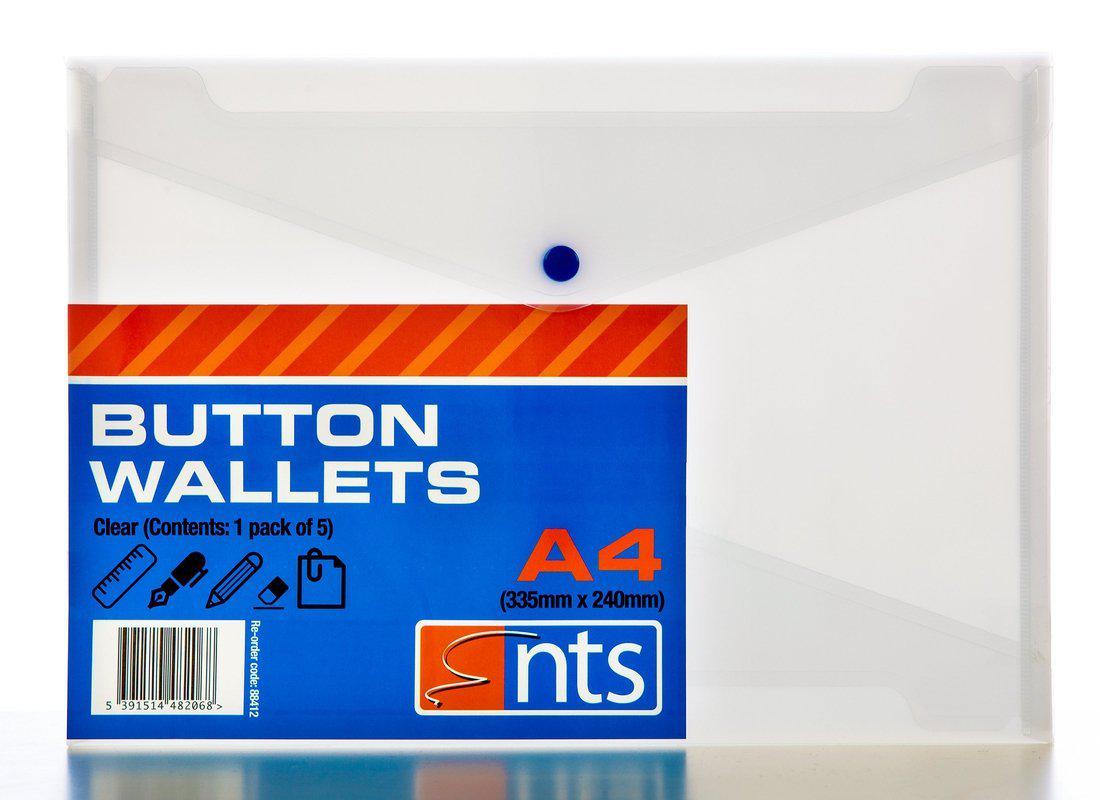 NTS - A4 Button Wallet Clear - Pack of 5 by NTS on Schoolbooks.ie