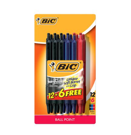 BIC - Soft Feel Click Pen - Assorted Pack of 12 + 6 Free by BIC on Schoolbooks.ie