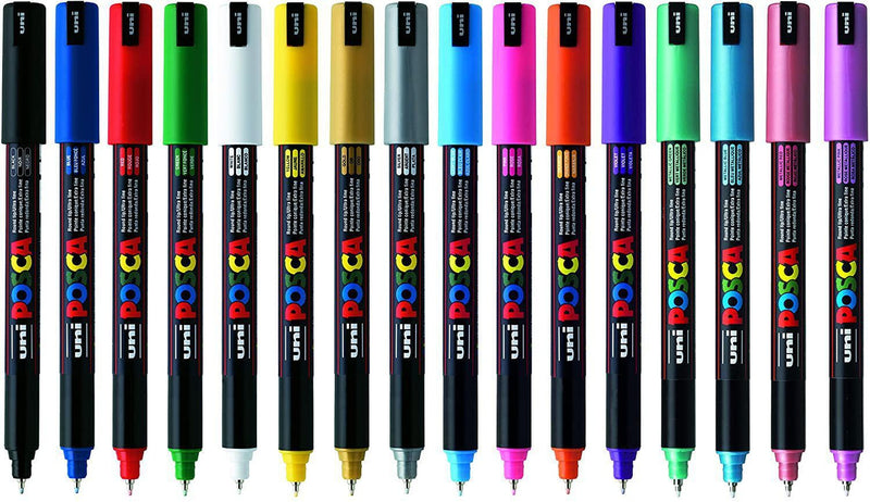 Posca PC - 1M Ultra-Fine Bullet Tip - Set of 16 Colours by Posca on Schoolbooks.ie