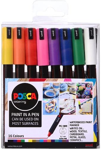 Posca PC - 1M Ultra-Fine Bullet Tip - Set of 16 Colours by Posca on Schoolbooks.ie